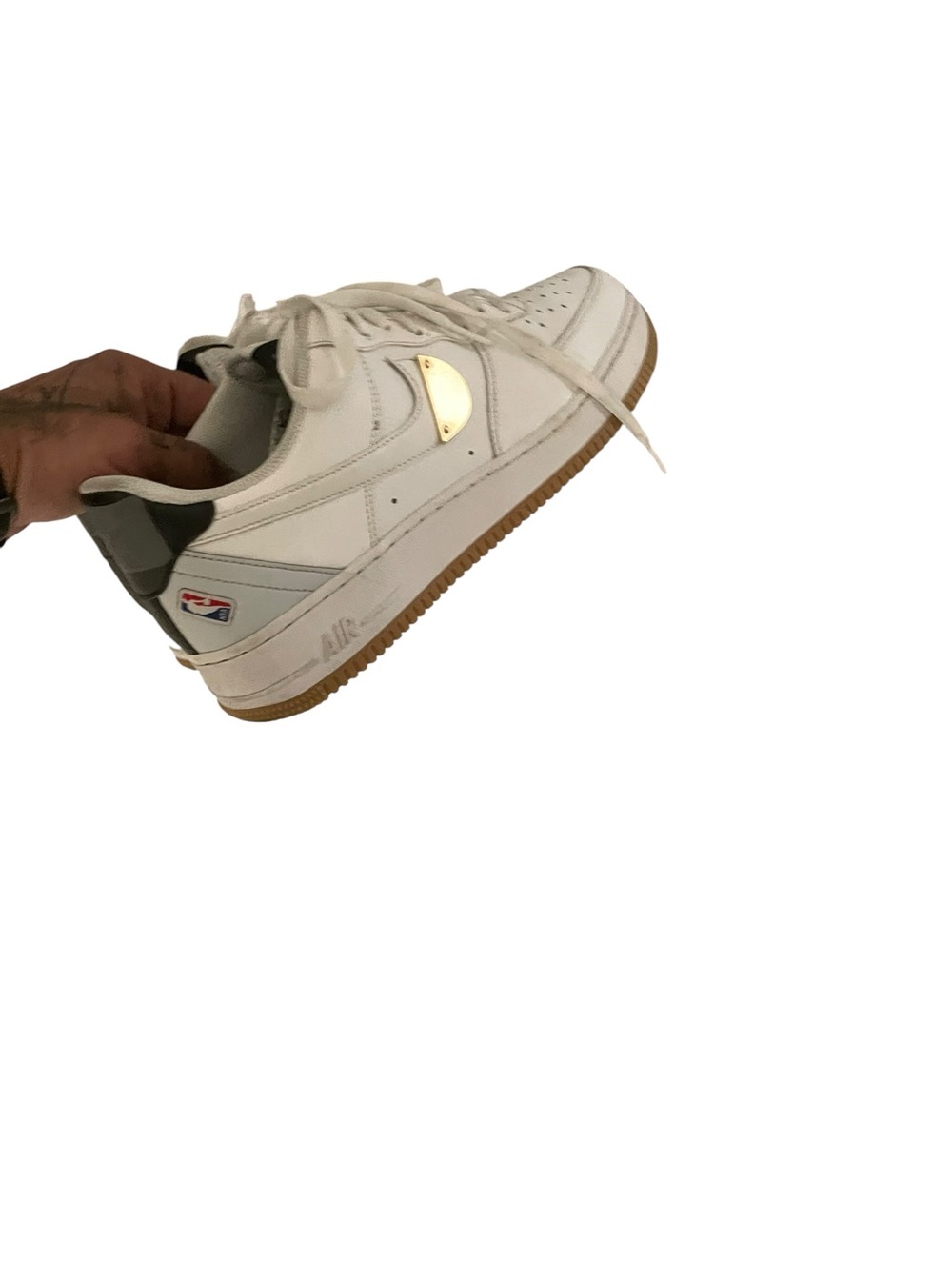Men's Nike Air Force 1 NBA collab White Leather Low-Top Sneaker with Gum Sole 10